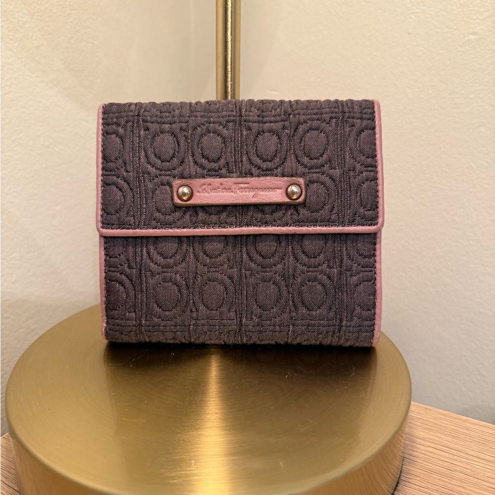 Salvatore Ferragamo Purple and Pink Denim and Leather Wallet